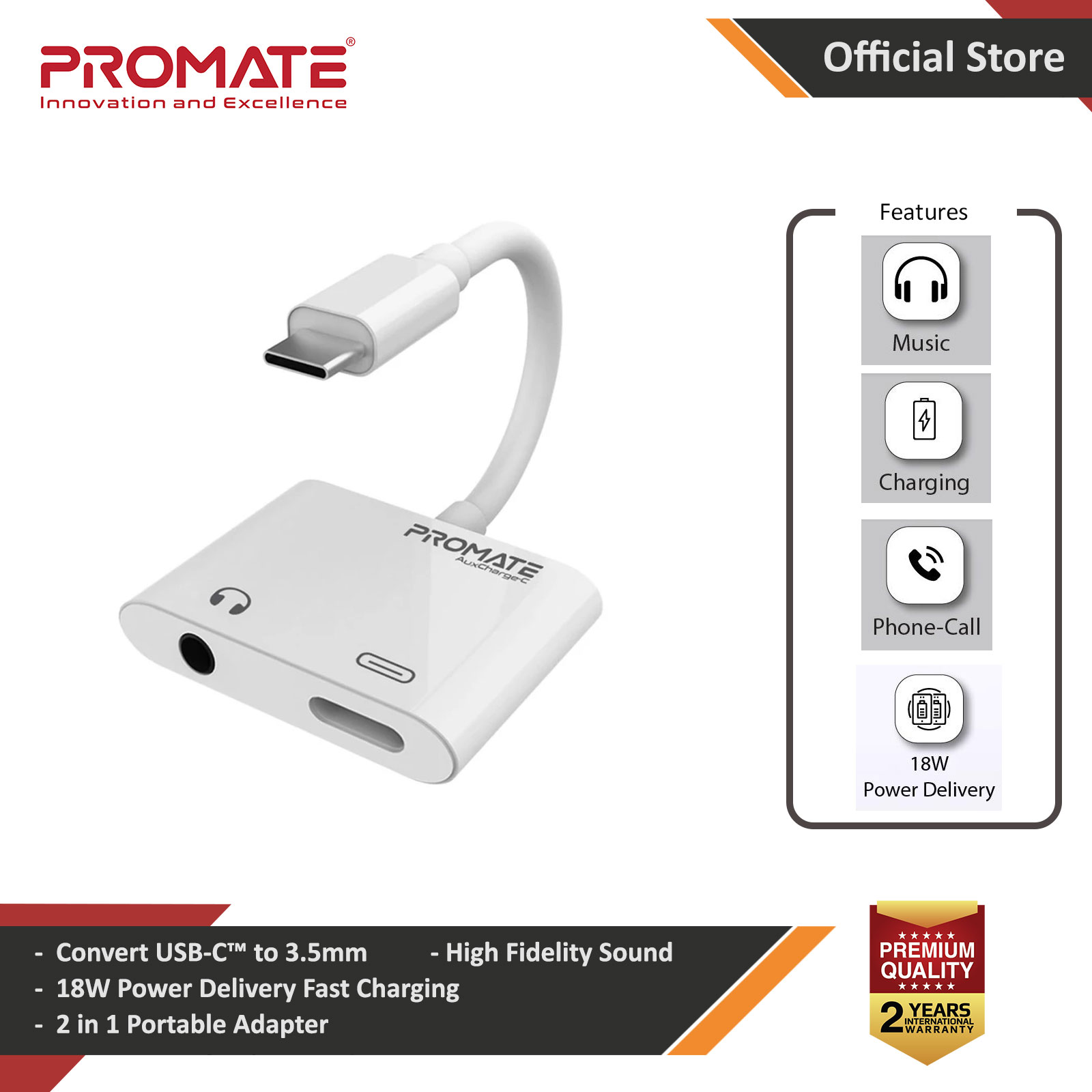 Picture of Promate USB-C adapter 2-In-1 USB Type-C to 3.5 mm Headphone Jack with 18W 3A USB-C Power Delivery and Sync Charger Connector for Pixel 2/2XL/3/3XL iPad Pro 2018 MacBook Pro Galaxy S23 Ultra Red Design- Red Design Cases, Red Design Covers, iPad Cases and a wide selection of Red Design Accessories in Malaysia, Sabah, Sarawak and Singapore 