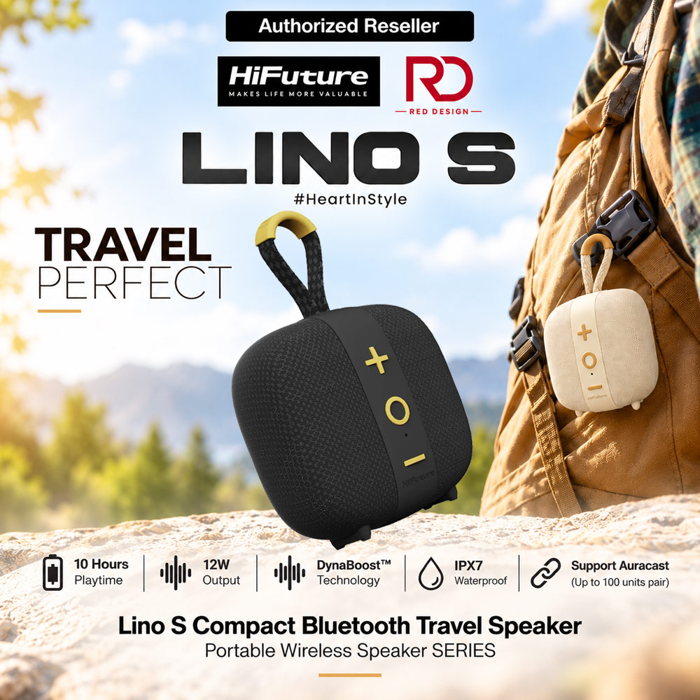 Picture of HiFuture Lino S Compact Portable Bluetooth Travel Speaker 12W Stereo Sound IPX7 Waterproof - Black Red Design- Red Design Cases, Red Design Covers, iPad Cases and a wide selection of Red Design Accessories in Malaysia, Sabah, Sarawak and Singapore 
