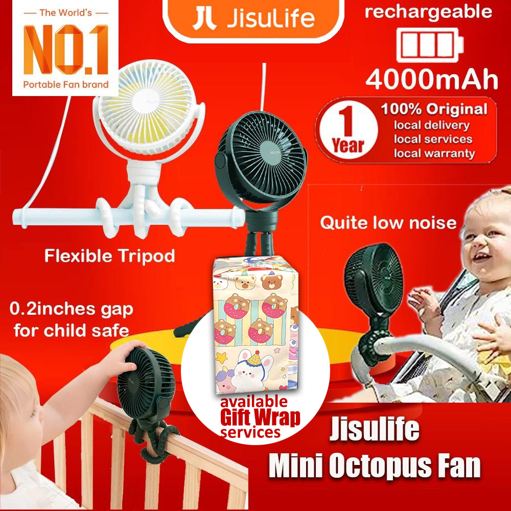 Picture of Jisulife Malaysia Child Safe Low Noise Stroller Car Seat Rotatable Flexible Tripod Mini Rechargeable Fan FA40A  (White)