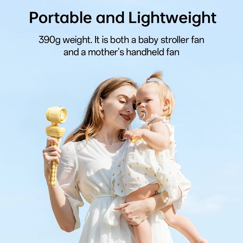 Picture of JisuLife Stroller Fan 4 Portable Baby Stroller Fan 5000mAh 38H Long Battery Ultra Quiet Natural Wind Octopus Stand Fan (Yellow)