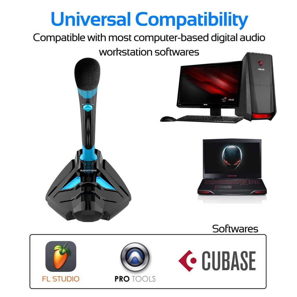 Picture of Promate Desktop Microphone Professional Digital 3.5mm Jack Microphone Stand with Adjustable Neck for Laptop PC Gaming Skype Audio Recording Tweeter-4 (Blue)