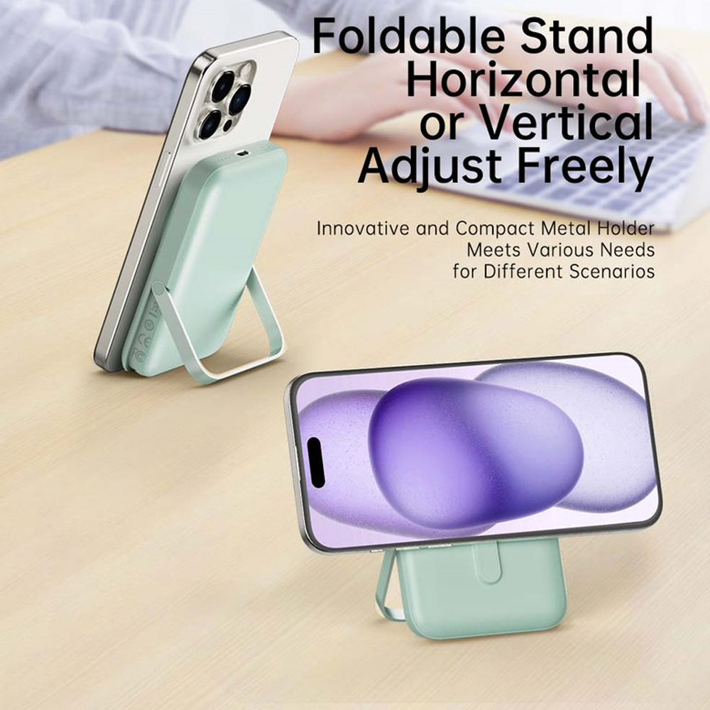 Picture of Rock P20 SE PD20W 15W Magnetic Wireless Charging Fast Charge 10000mAh Travel Portable Small Palm Size Compact Mini Power Bank powerbank Stand Holder (Green)