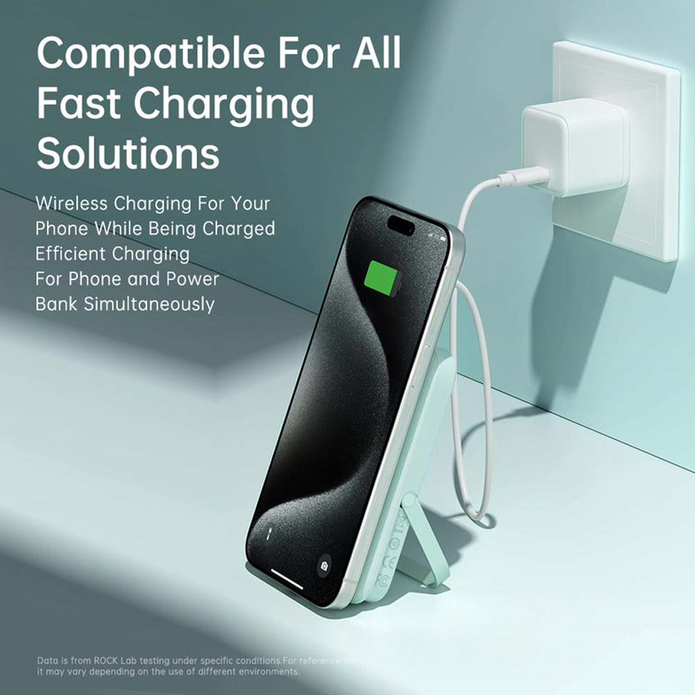 Picture of Rock P20 SE PD20W 15W Magnetic Wireless Charging Fast Charge 10000mAh Travel Portable Small Palm Size Compact Mini Power Bank powerbank Stand Holder (Green)