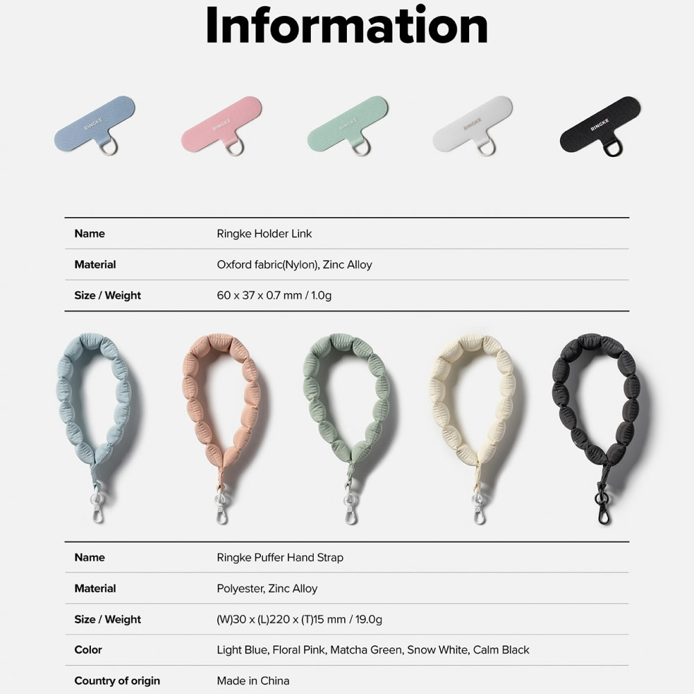 Picture of Ringke Eye Catching Holder Link & Puffer Hand Strap for Phone case (Light Blue)