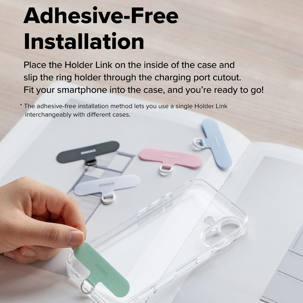 Picture of Ringke Eye Catching Holder Link & Puffer Finger Strap for Phone case (Calm Black)