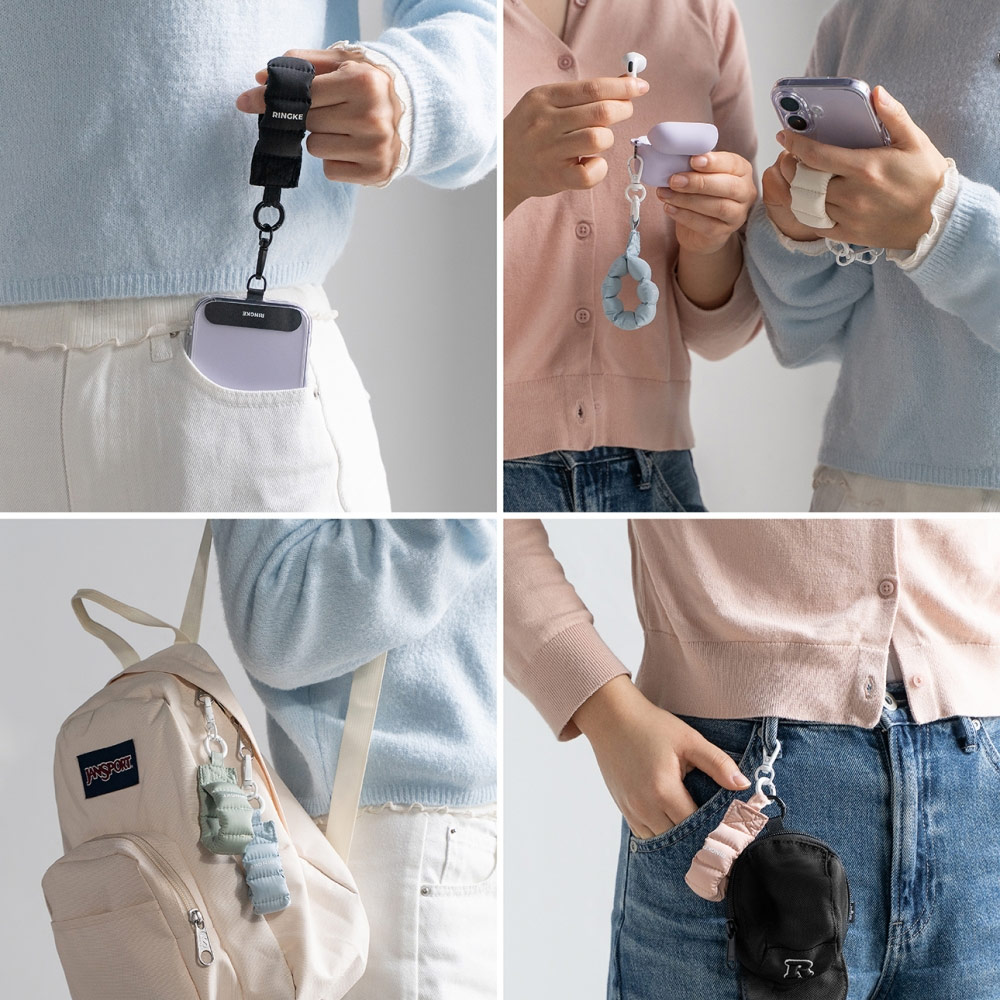 Picture of Ringke Eye Catching Holder Link & Puffer Finger Strap for Phone case (Calm Black)