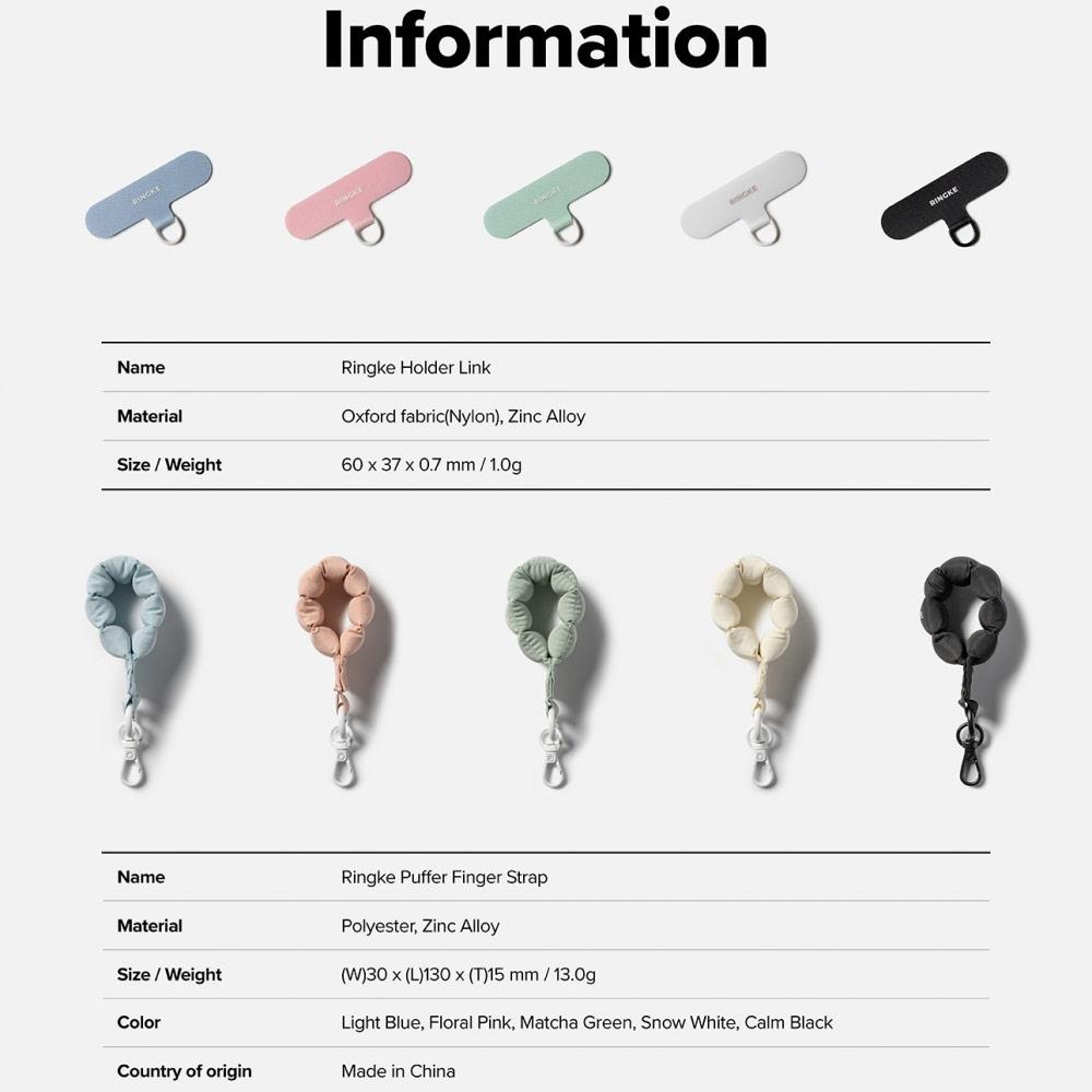 Picture of Ringke Eye Catching Holder Link & Puffer Finger Strap for Phone case (Calm Black)