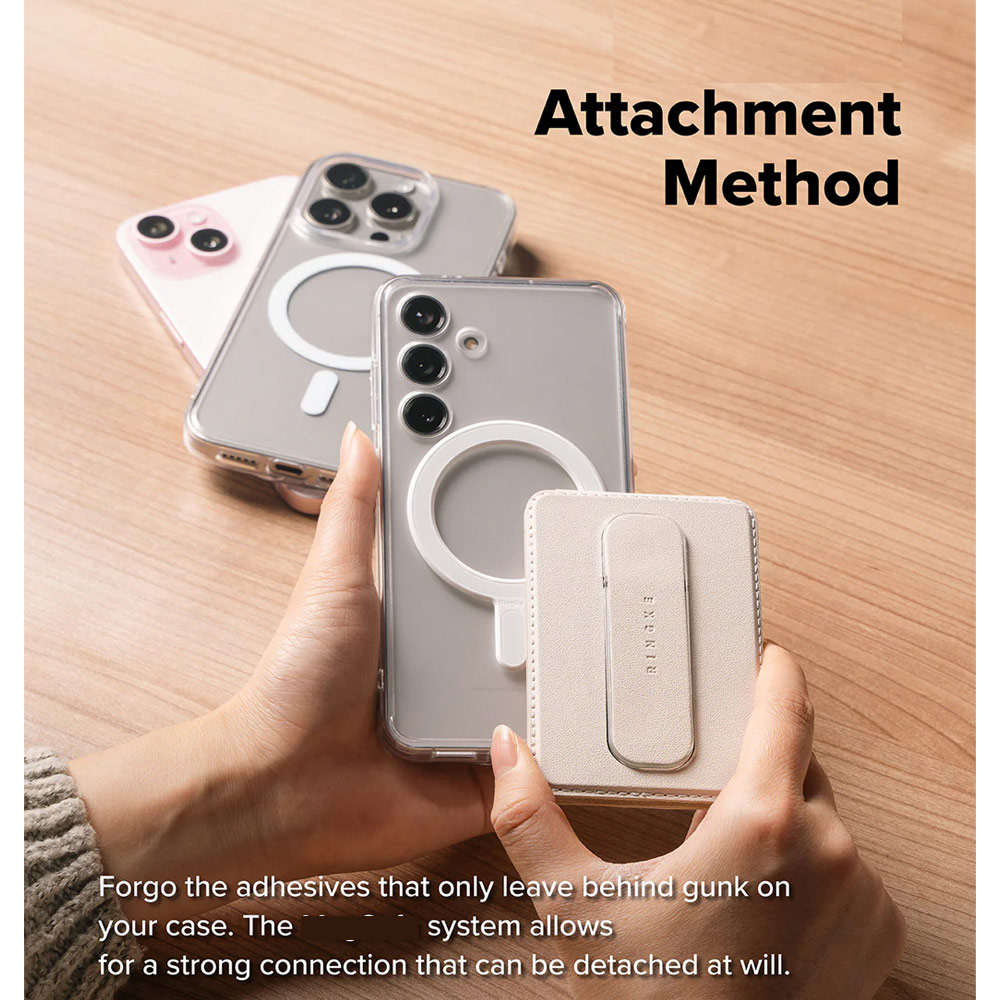 Picture of Apple iPhone 15 Pro Max 6.7  | Ringke Slide Grip PU Wallet Magnetic for iPhone 15 iPhone 16 Pro Max Card Holder Phone Stand (Beige Pink)