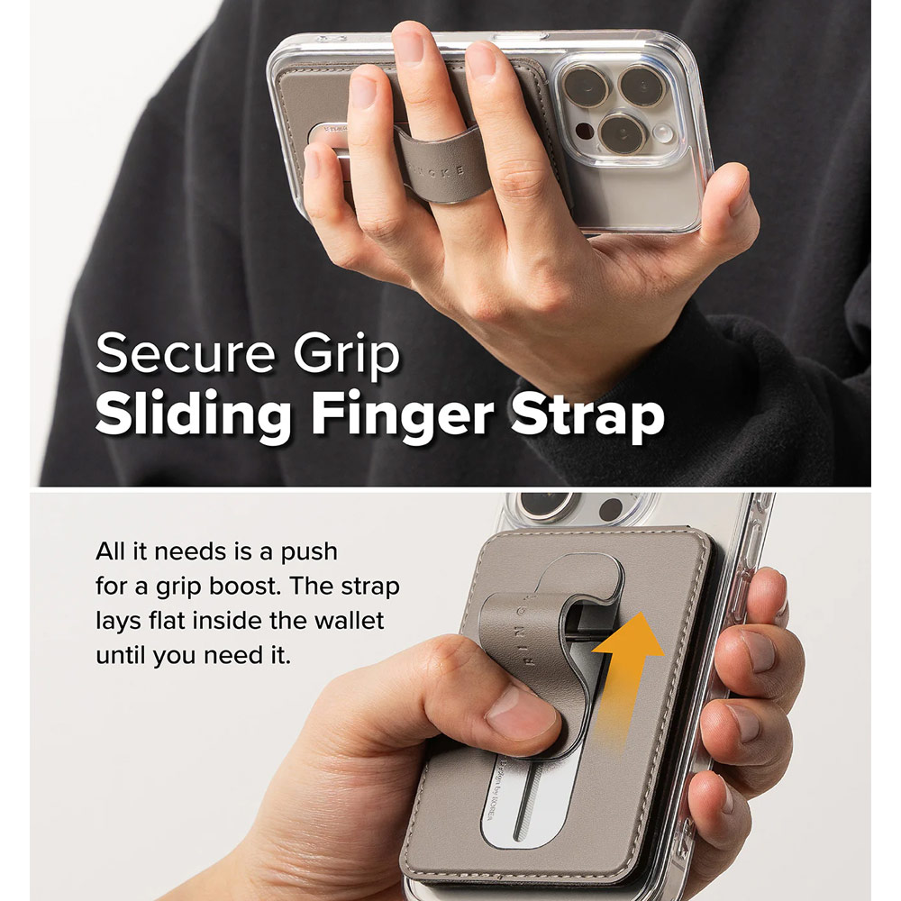 Picture of Apple iPhone 15 Pro Max 6.7  | Ringke Slide Grip PU Wallet Magnetic for iPhone 15 iPhone 16 Pro Max Card Holder Phone Stand (Taupe Brown)