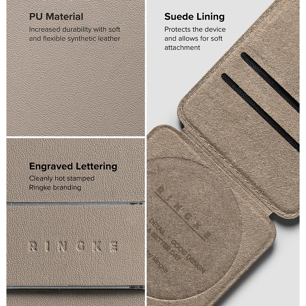 Picture of Apple iPhone 15 Pro Max 6.7  | Ringke Slide Grip PU Wallet Magnetic for iPhone 15 iPhone 16 Pro Max Card Holder Phone Stand (Taupe Brown)