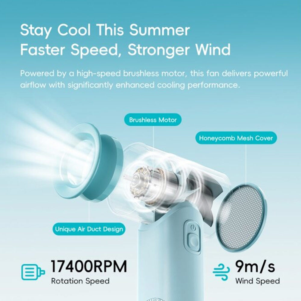Picture of Rock Crayon ShinChan 5 Ultra Speed Strong Wind Force Portable Mini Handheld Fan 3000mAh 17400RPM (Mint Green)