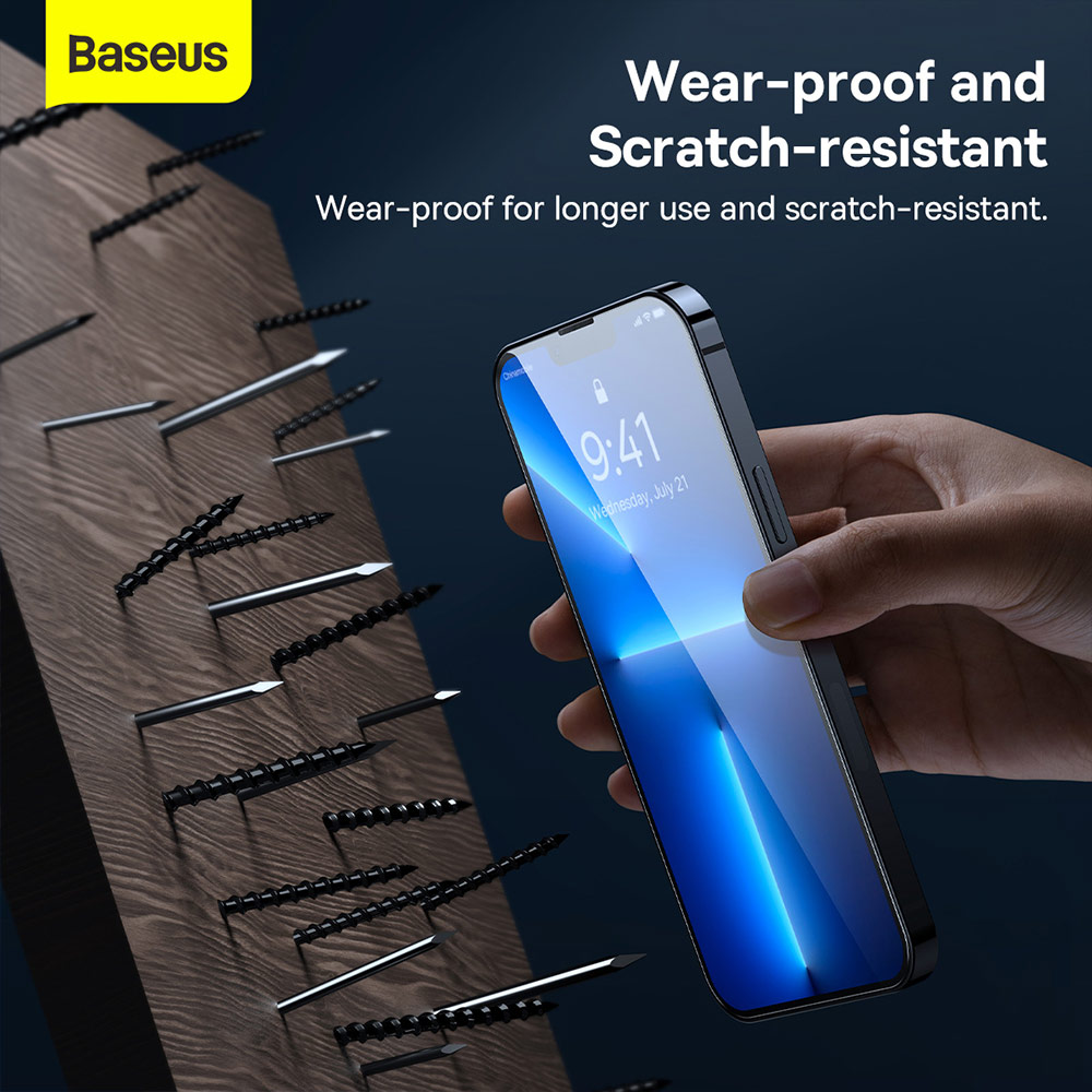 Picture of Apple iPhone 13 Pro Max 6.7  | Baseus Full Coverage Invisible Tempered Glass with Cellular Dust Prevention for iPhone 13 Pro Max 6.7 (HD Clear 2pcs)