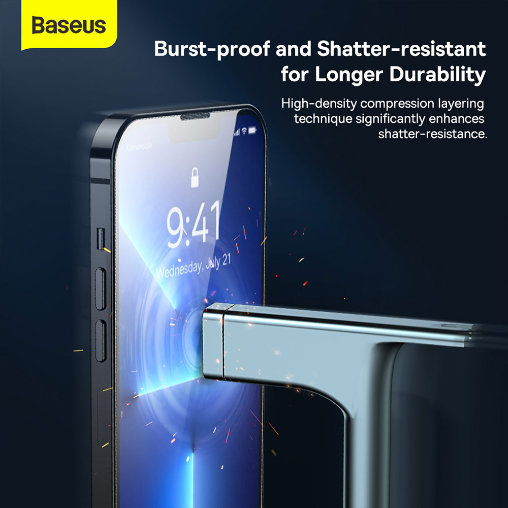 Picture of Apple iPhone 13 Pro Max 6.7  | Baseus Full Coverage Invisible Tempered Glass with Cellular Dust Prevention for iPhone 13 Pro Max 6.7 (HD Clear 2pcs)
