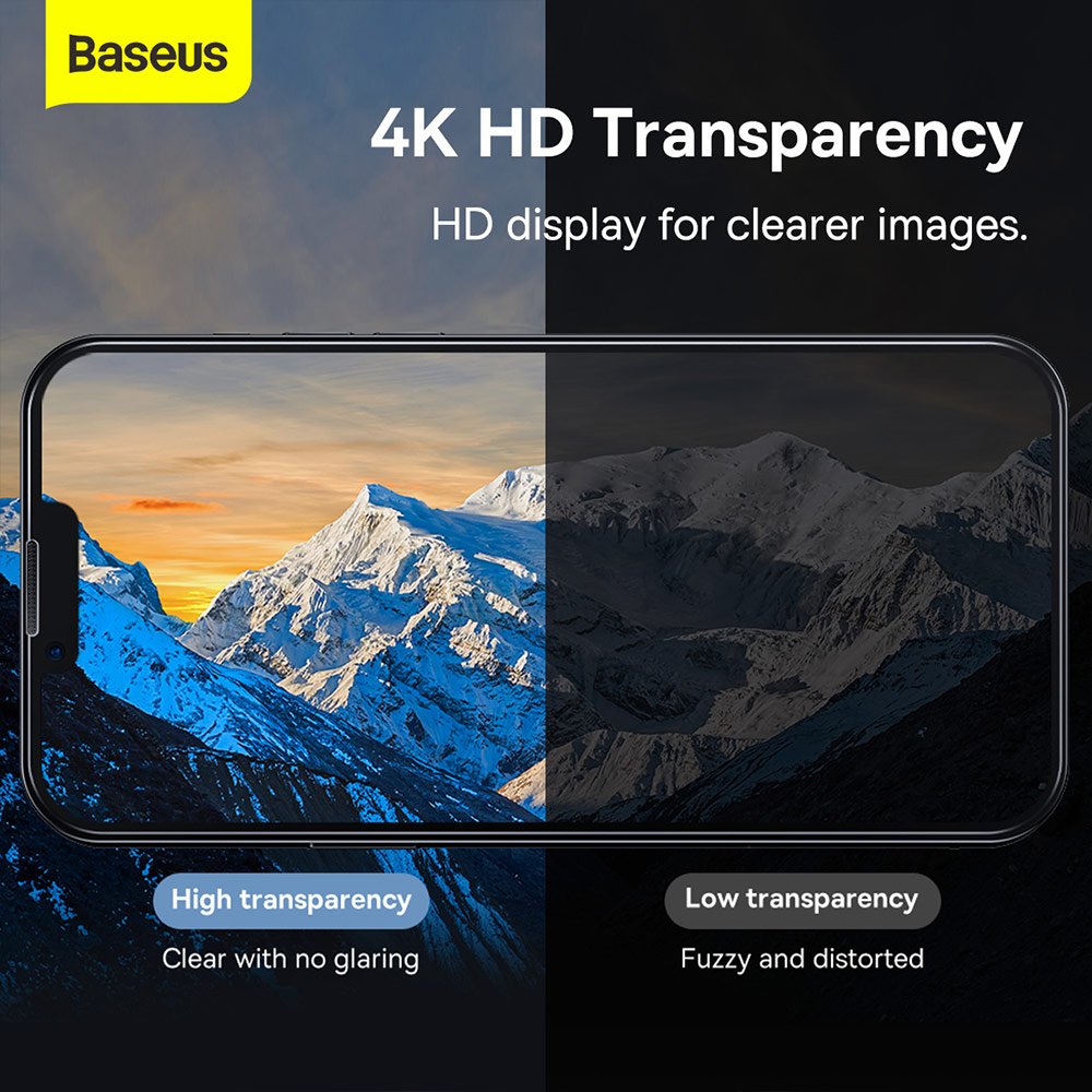 Picture of Apple iPhone 13 Pro Max 6.7  | Baseus Full Coverage Invisible Tempered Glass with Cellular Dust Prevention for iPhone 13 Pro Max 6.7 (HD Clear 2pcs)
