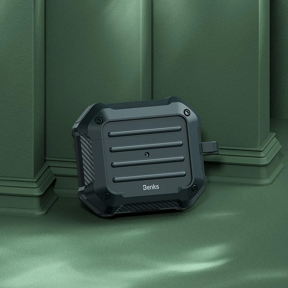 Picture of Apple Airpods 3 Case | Benks Suitcase Protective Case for AirPods 3 Liquid Silicone Case with Carabiner Hook (Grey)