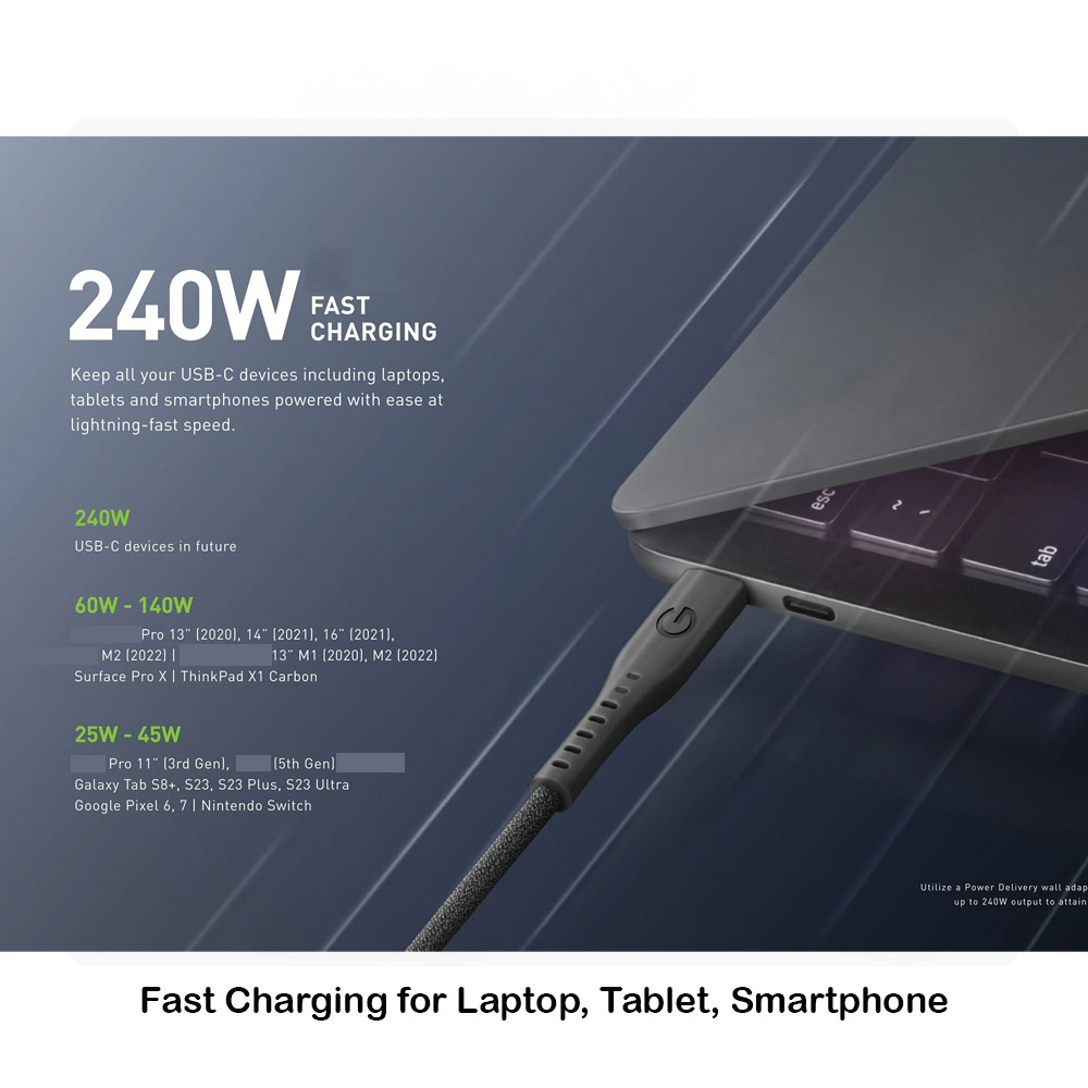 Picture of Energea Flow PD 240W USB-C to USB-C Fast Charging Cable for iPhone 15 Pro Max Smartphone Laptop Tablet (Green)