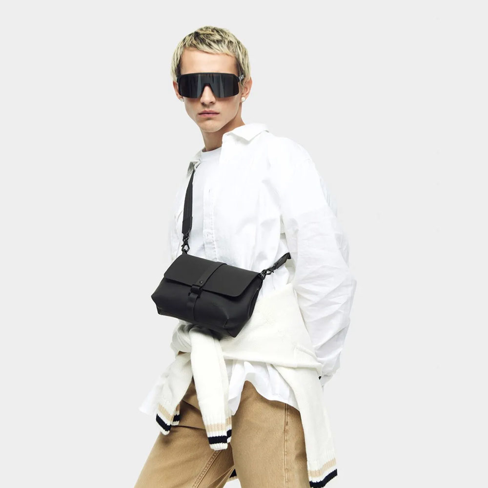 Picture of Gaston Luga SPLÄSH CROSSBODY BAG Premium Waterproof Eco Material Bag Compact Messenger Style Bag with Detachable Shoulder Strap As Clutch (Black)