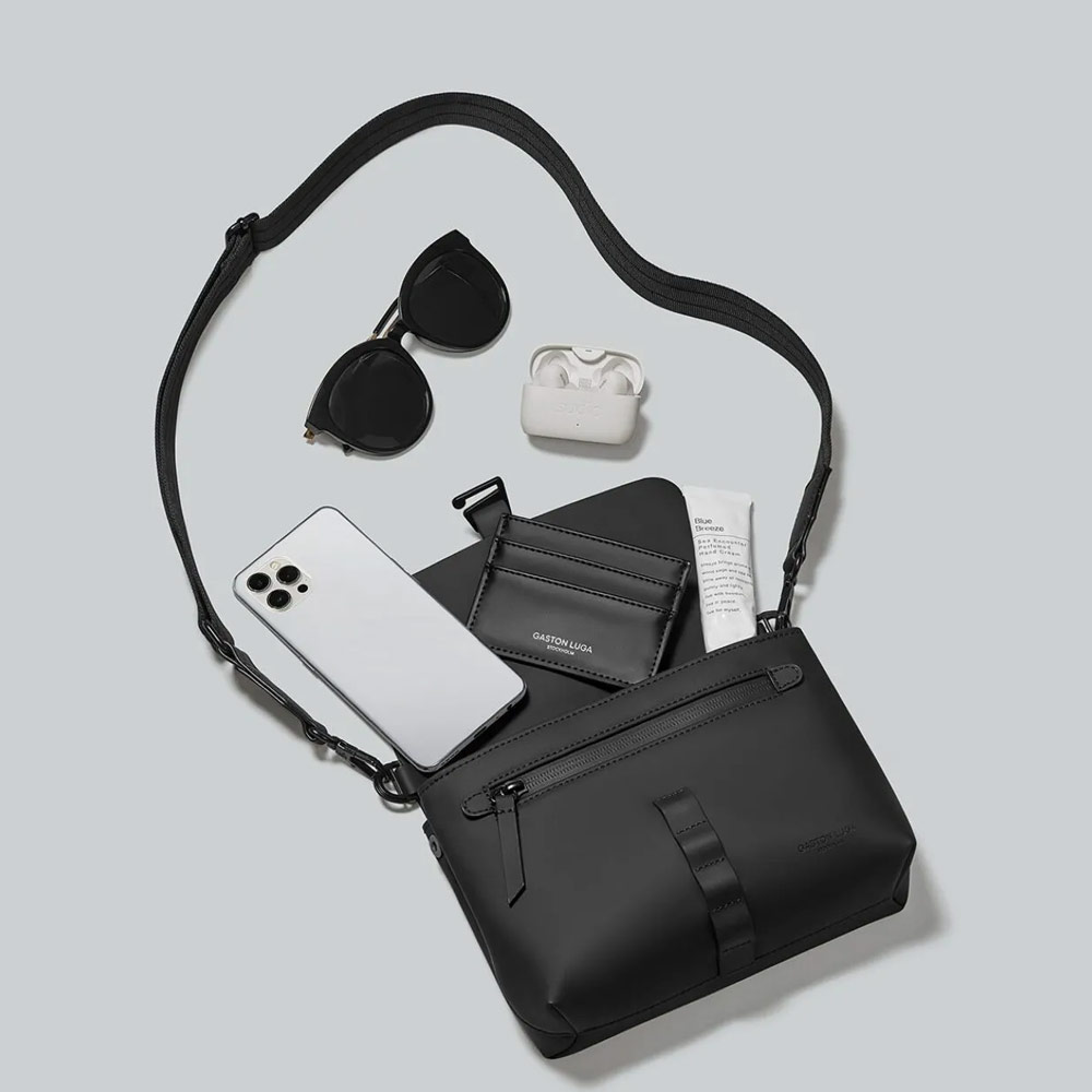 Picture of Gaston Luga SPLÄSH CROSSBODY BAG Premium Waterproof Eco Material Bag Compact Messenger Style Bag with Detachable Shoulder Strap As Clutch (Black)
