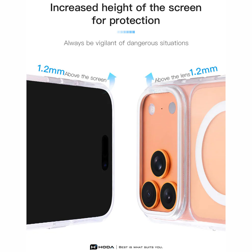 Picture of Apple iPhone 18 Pro Max Case | Hoda Crystal Ultra Case with Military Standard MagSafe Pure Surface TM with Camera Button for iPhone 18 Pro Max - Clear