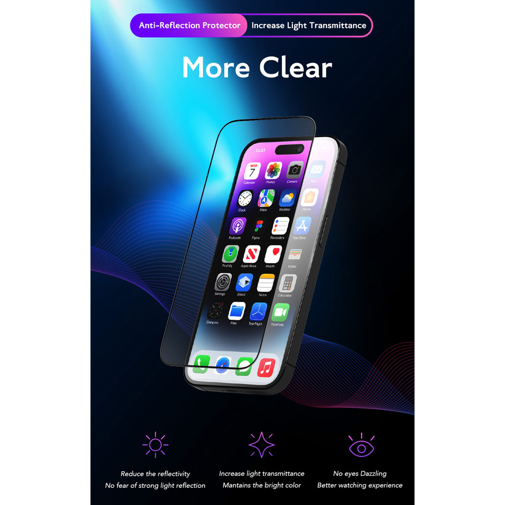 Picture of Apple iPhone 15 Plus 6.7 Screen Protector | Hoda 0.33mm 2.5D Full Coverage Anti Reflection Tempered Glass Screen Protector for iPhone 16 Plus 6.7 iPhone 15 Plus 6.7 (Anti Reflection)