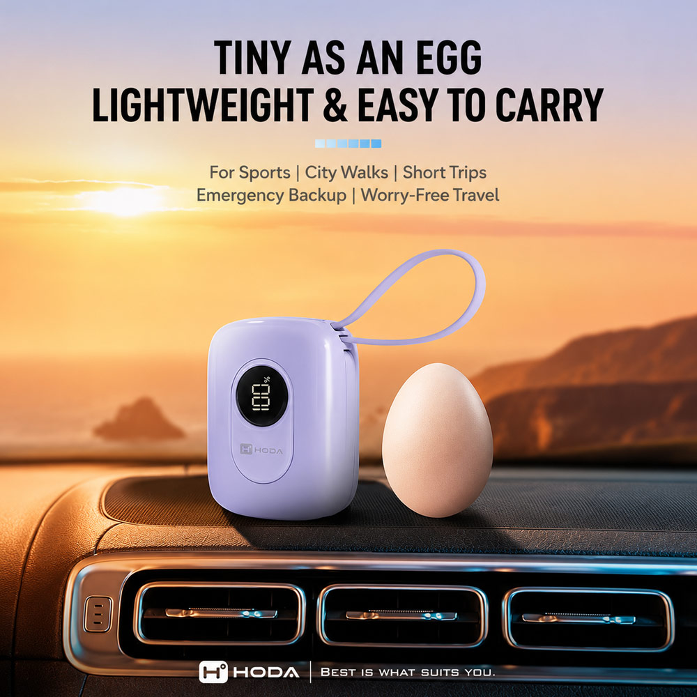Picture of Hoda 10000mAh CCC Travel Safe Powerbank 20W Fast Charge with Type-C Built In Cable Travel Friendly (Purple)