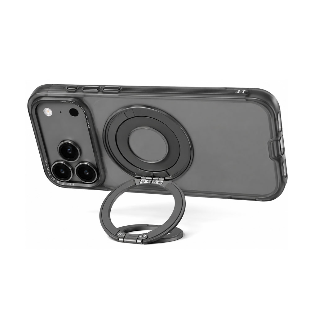 Picture of Apple iPhone 18 Pro Case | Hoda ROUGH Case Magnet with 360° foldable rotating ring-holder stand Enhanced with PureSurfaceTM for iPhone 18 Pro 17 Pro - Black
