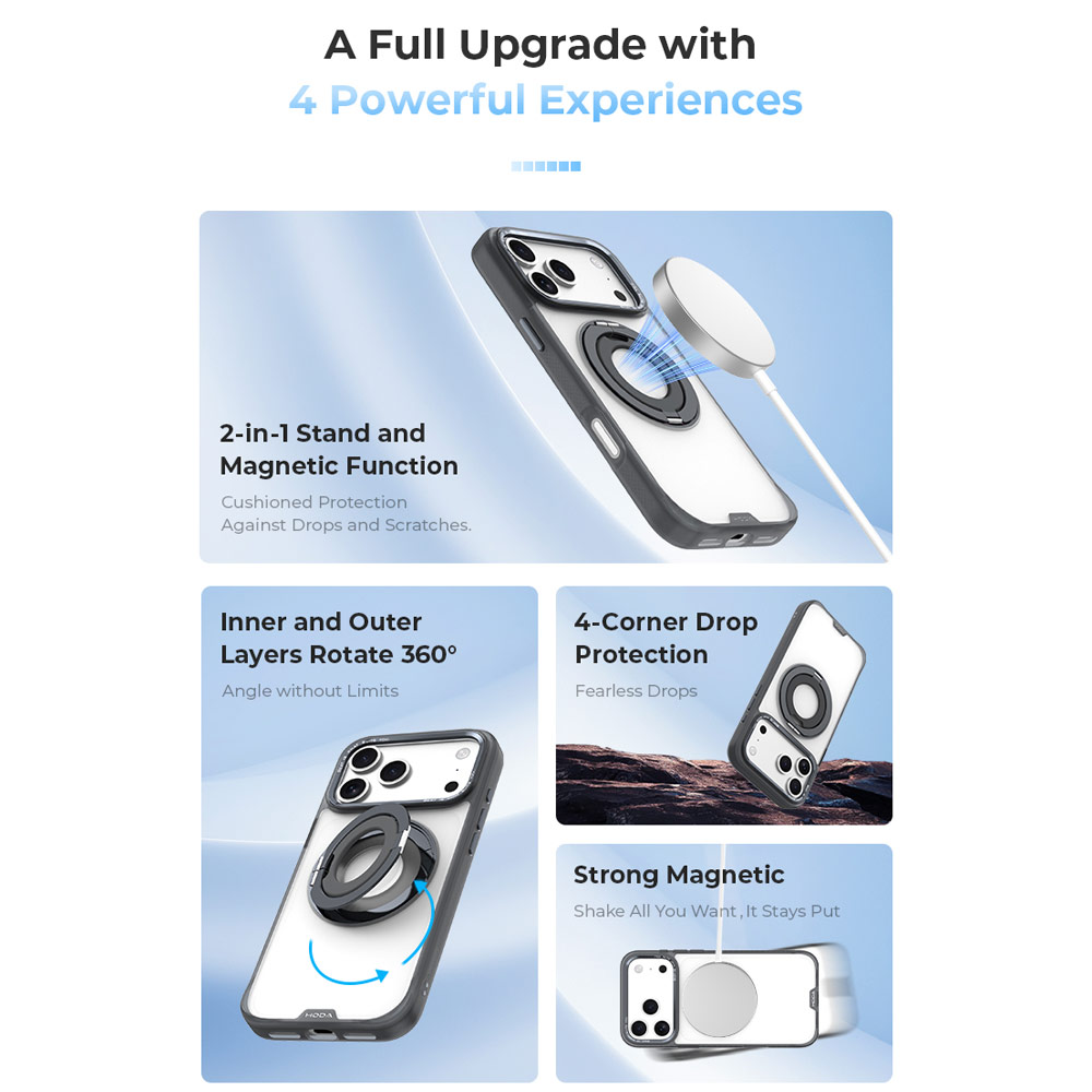 Picture of Apple iPhone 18 Pro Max Case | Hoda ROUGH Case Magnet with 360° foldable rotating ring-holder stand Enhanced with PureSurfaceTM for iPhone 18 Pro Max 17 Pro Max - Matte
