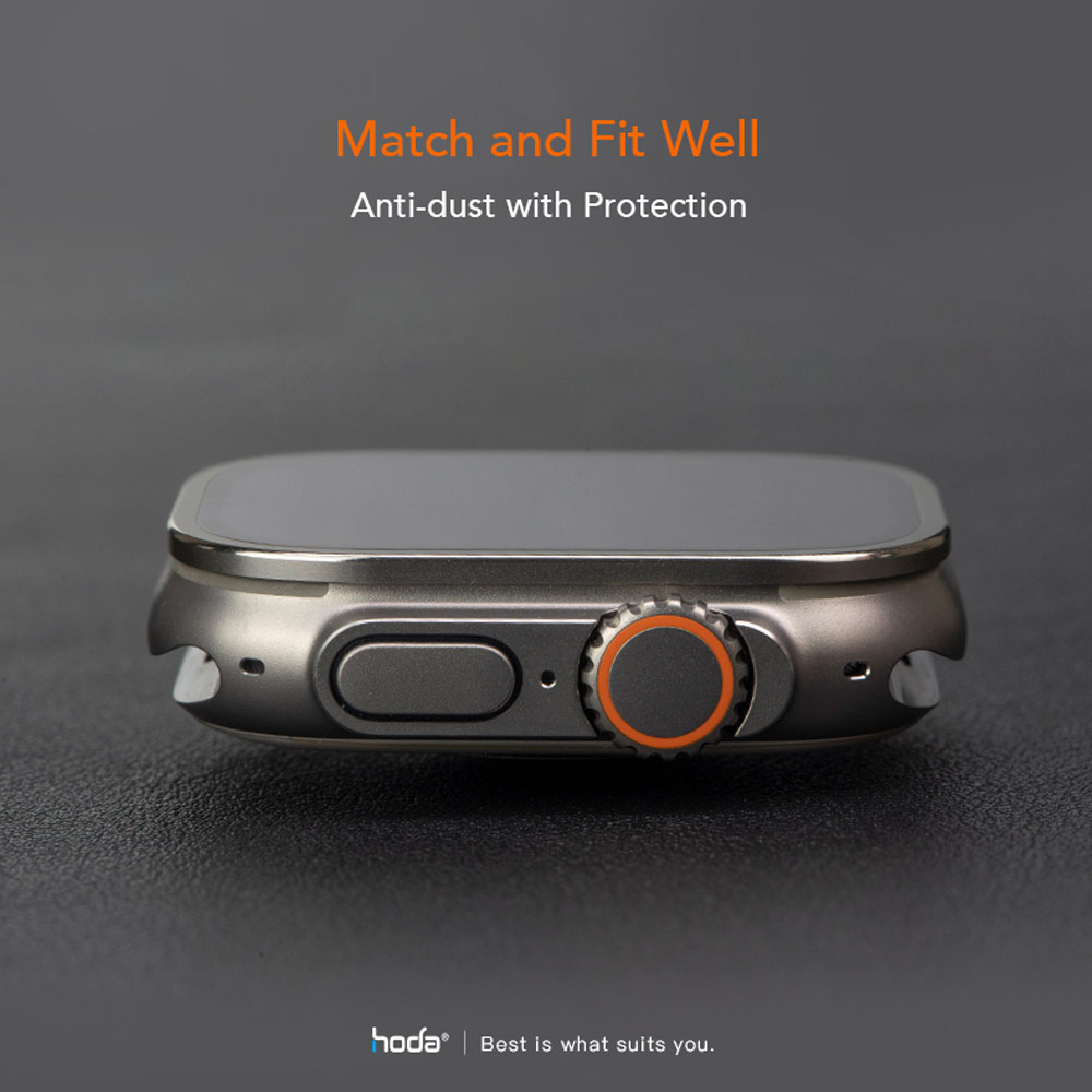 Picture of Apple Watch 49mm	Ultra  | Hoda Bezel Frame Clear Watch Protector with Titanium Alloy Protective Frame for Apple Watch 49mm Ultra Ultra 2 Ultra 3 (Matte Silver)