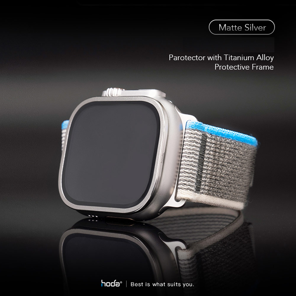 Picture of Apple Watch 49mm	Ultra  | Hoda Bezel Frame Clear Watch Protector with Titanium Alloy Protective Frame for Apple Watch 49mm Ultra Ultra 2 Ultra 3 (Matte Silver)