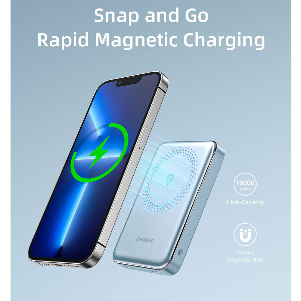 Picture of Innostyle PowerMag Slim Magnetic Wireless Charging with USB-C input output Fast Charge PowerBank (Lavender)