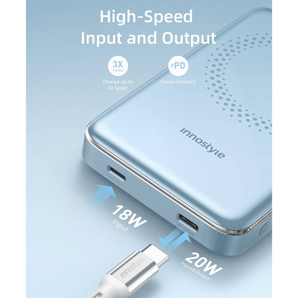 Picture of Innostyle PowerMag Slim Magnetic Wireless Charging with USB-C input output Fast Charge PowerBank (Lavender)