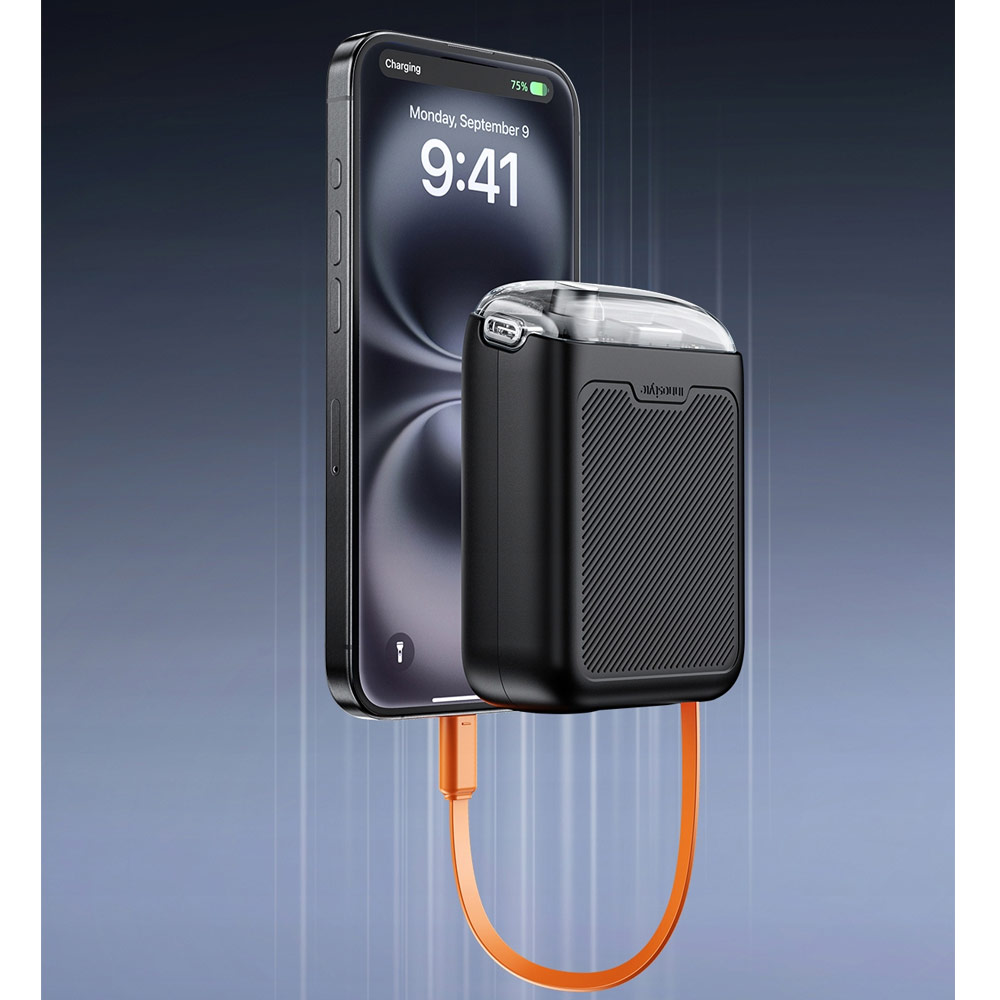 Picture of Innostyle CCC 3C Certified Power Bank TransiMini FlexCharge Retractable 30W 10000mAh 60cm USB-C Small Mini Compact Size Power Bank with Cable (Black)