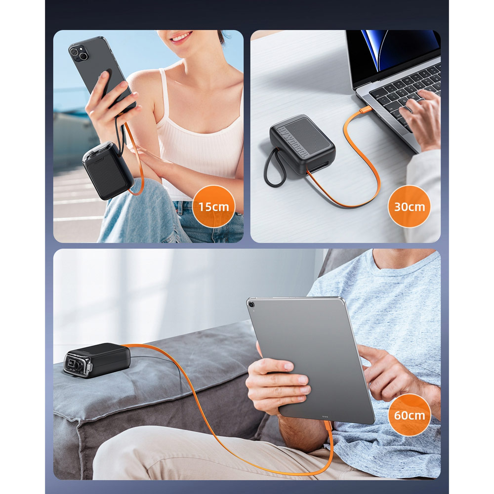 Picture of Innostyle CCC 3C Certified Power Bank TransiMini FlexCharge Retractable 30W 10000mAh 60cm USB-C Small Mini Compact Size Power Bank with Cable (Black)