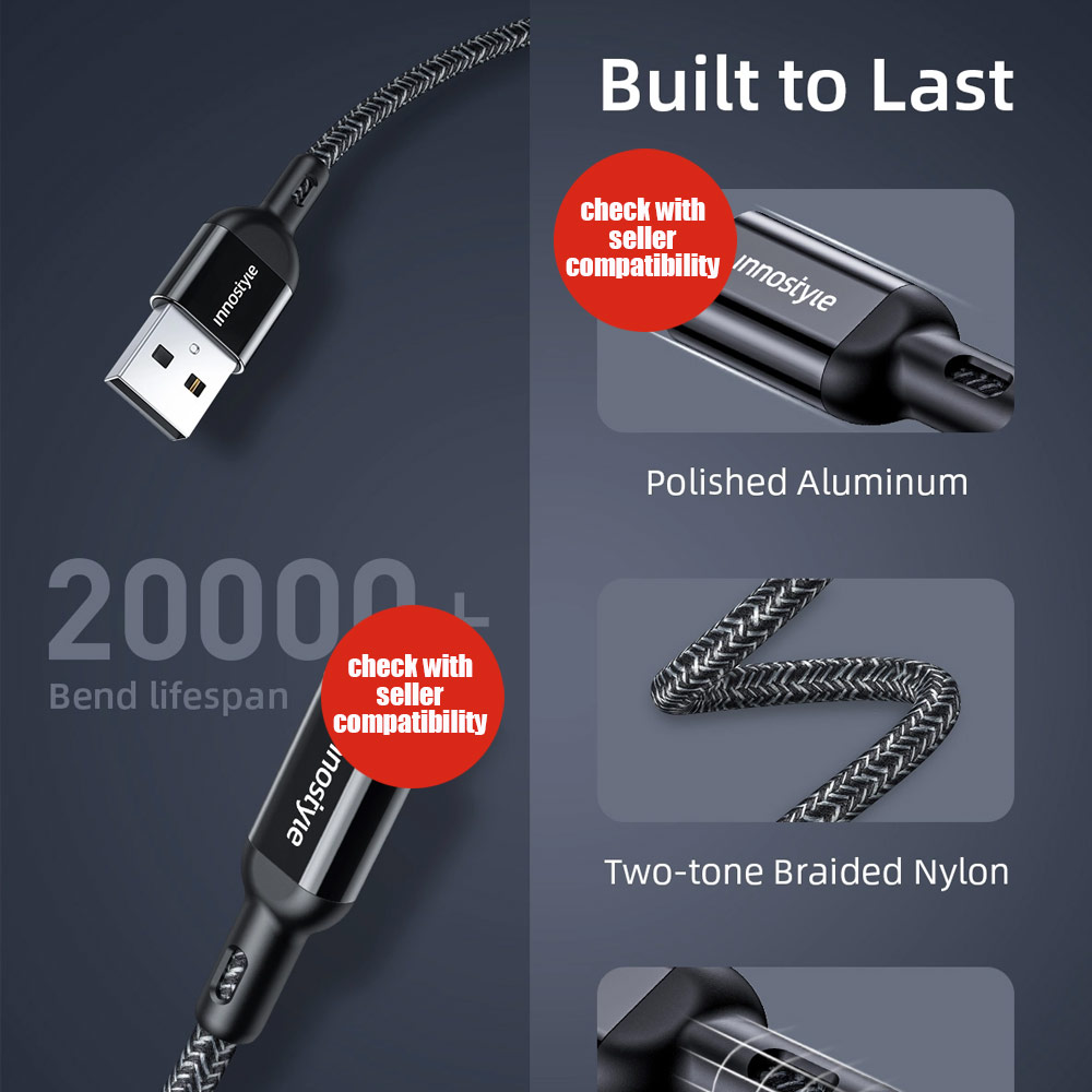 Picture of Innostyle MFI Certified PowerFlex 12W Fast Charging Data Cable USB-A to Lightning 150cm (Black)