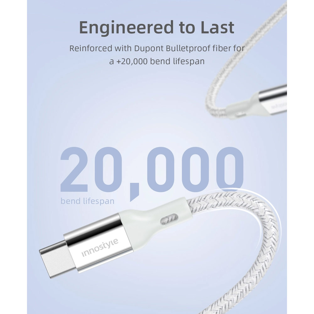 Picture of Innostyle MFI Certified PowerFlex 60W Fast Charging Data Cable USB-C to Lightning 150cm (Black)