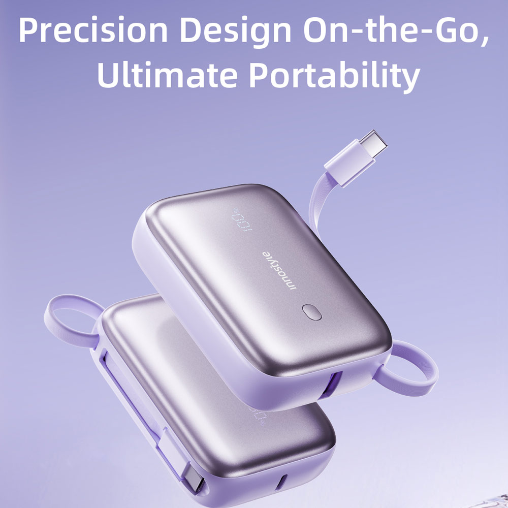 Picture of Innostyle PowerGo Mini Plus 10000mAh with USB-C input output USB-A Output Fast Charge PowerBank with USB-C Build in Cable  (Black)