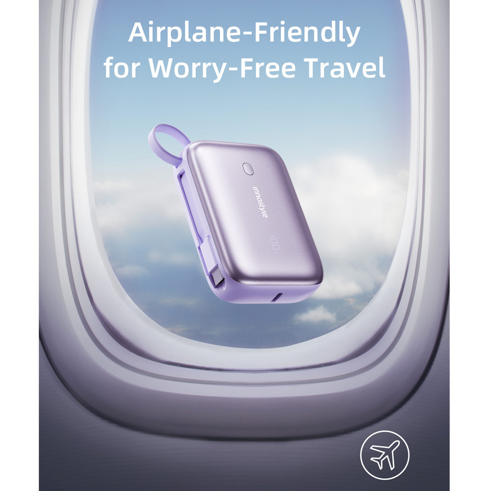 Picture of Innostyle PowerGo Mini Plus 10000mAh with USB-C input output USB-A Output Fast Charge PowerBank with USB-C Build in Cable  (Black)