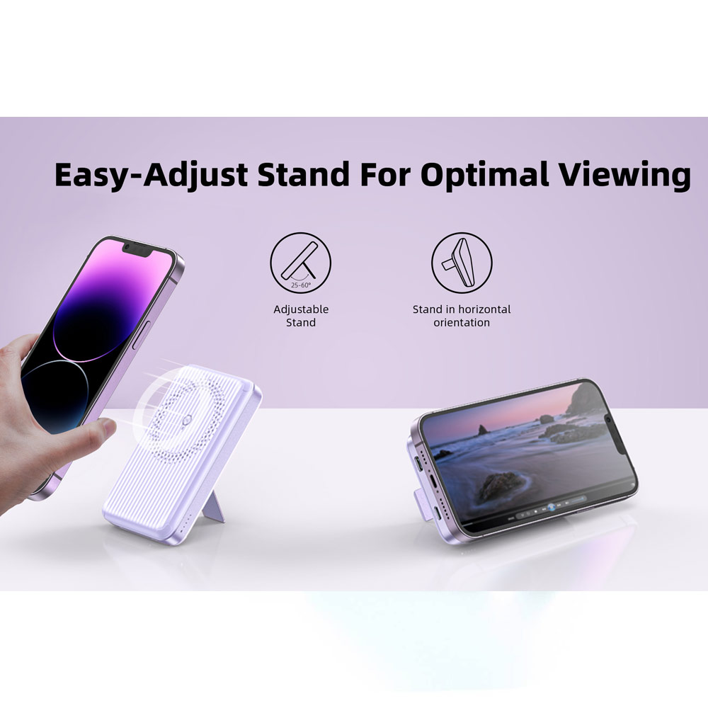 Picture of Innostyle PowerMag Switch 2 in 1 Standable Magnetic Wireless Charging with USB-C input output Fast Charge PowerBank  (Lavender)