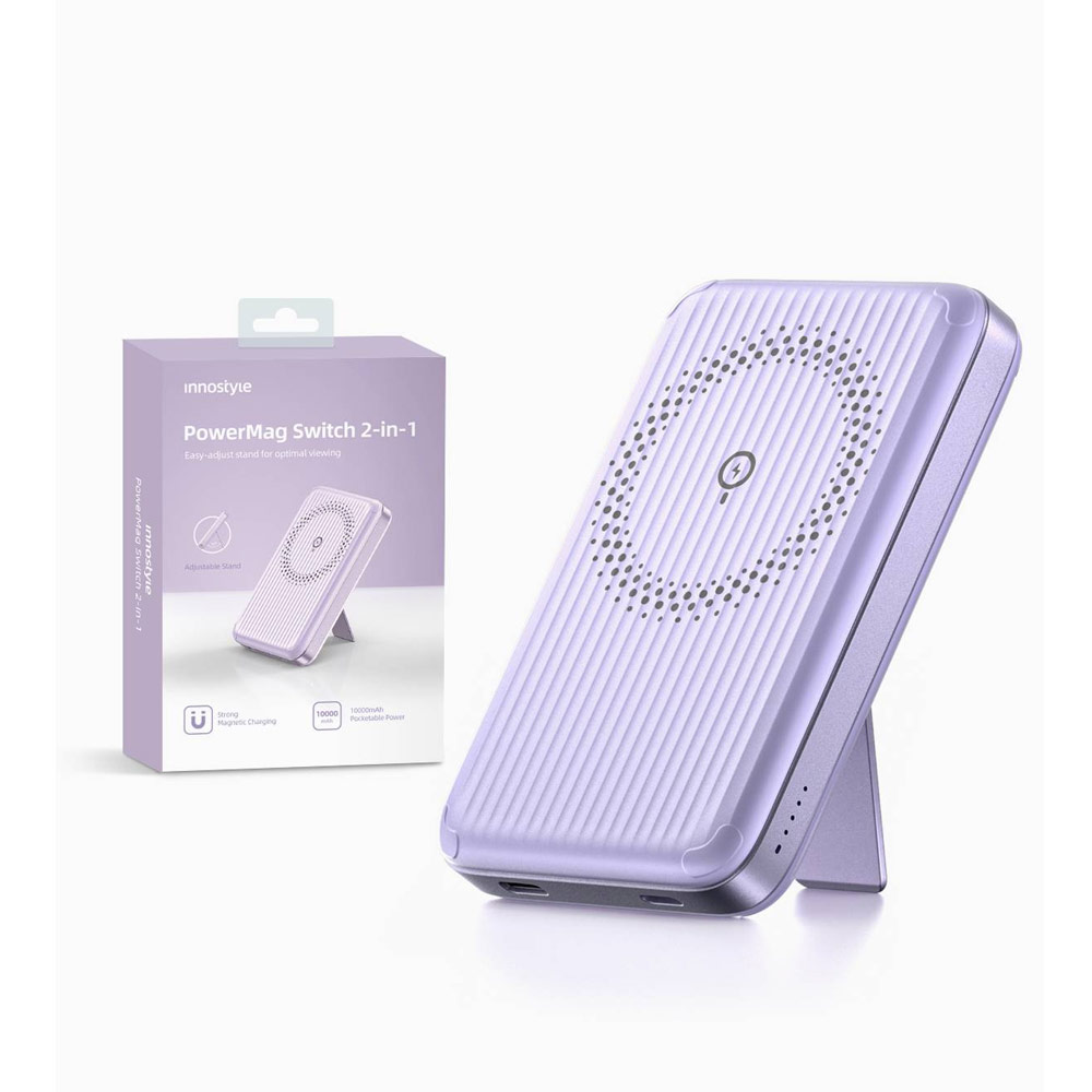 Picture of Innostyle PowerMag Switch 2 in 1 Standable Magnetic Wireless Charging with USB-C input output Fast Charge PowerBank  (Lavender)