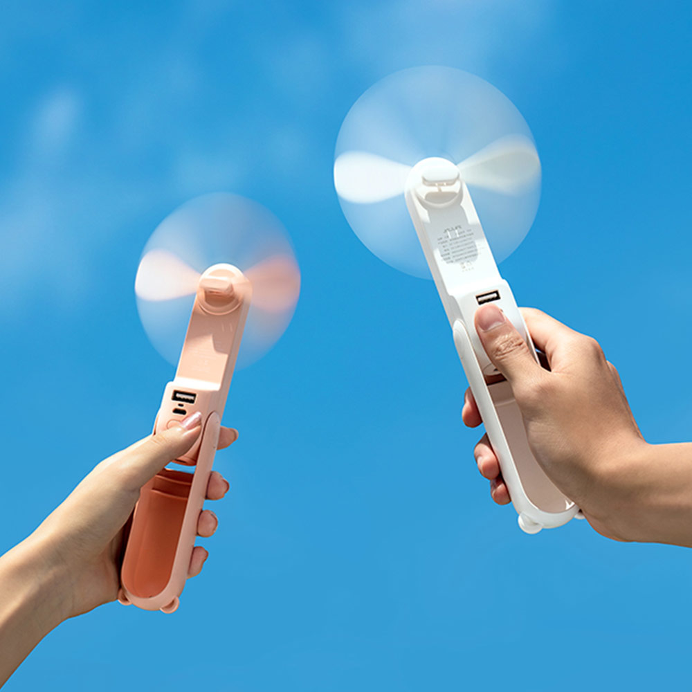 Picture of Jisulife Malaysia 3 in 1 Mini Handheld Fan USB Rechargeable Fan Power Bank with Flash Light for Office OutdoorTravel Hiking Camping Concert Indoor Court F8 (Pink)