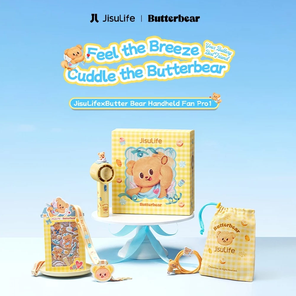 Picture of Jisulife Limited Edition Gift Idea Box Butterbear 100 Speed Control Wide Wind Portable Handheld Fan Kipas Pegang Tangan Angin Kuat