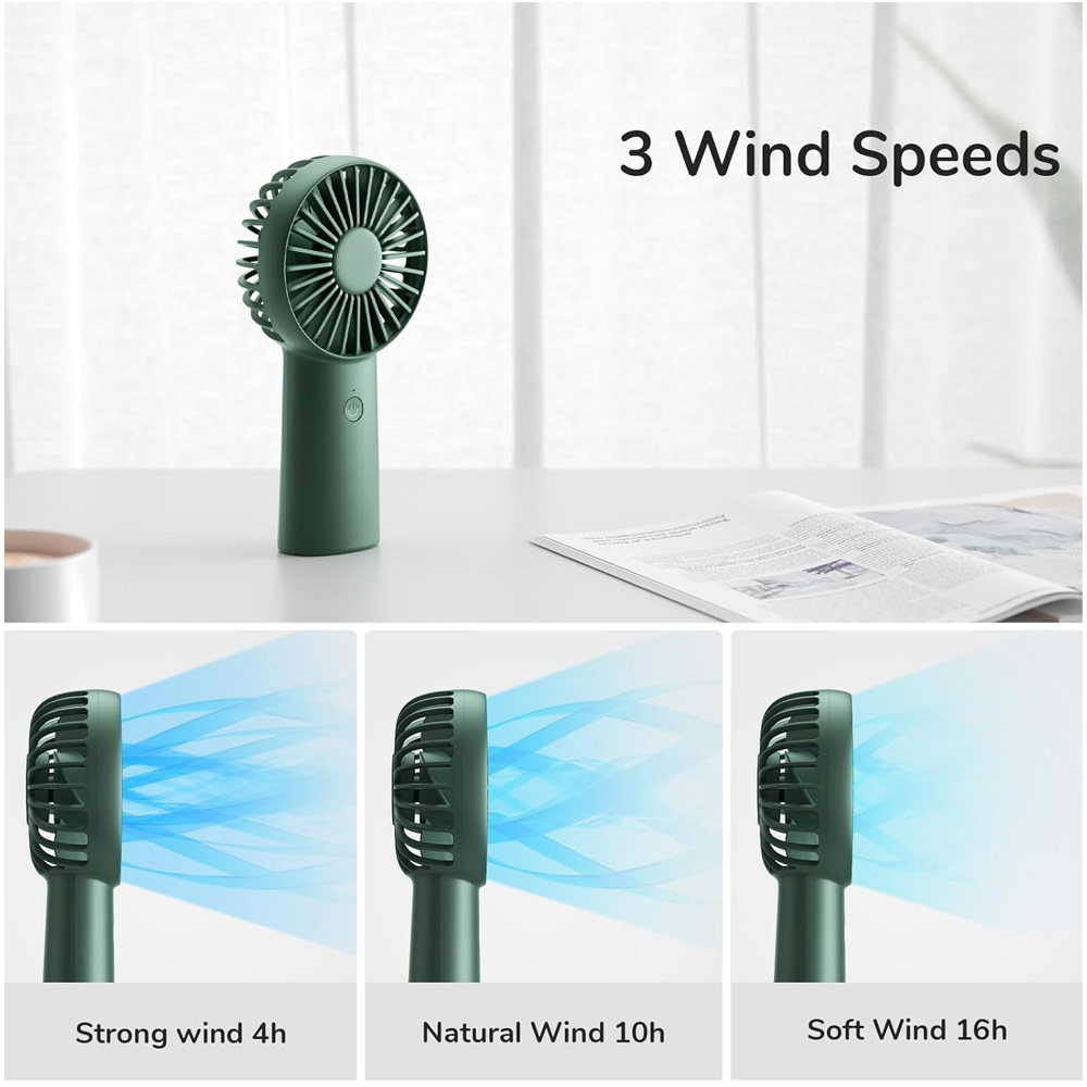Picture of Jisulife Malaysia 3 Speed Wind Handheld Fan Portable Rechargeble 4000mAh Fan Kipas for Home Office Travel Outdoor Indoor Activity (Green)