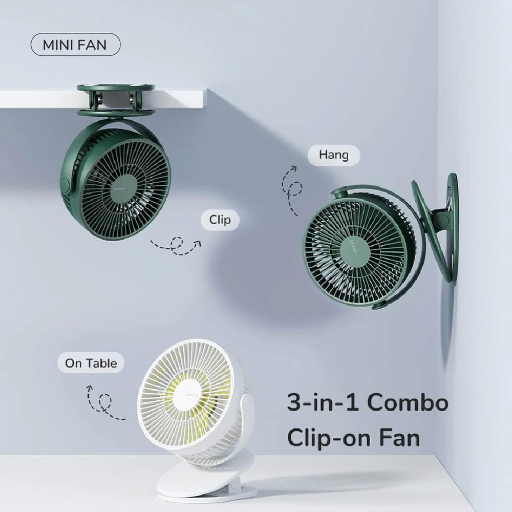 Picture of Jisulife Malaysia Child Safe Low Noise Removeable Washable 360 Rotatable 4 Speed Mode Desktop Hang Clip Fan Rechargeable 4000mAh For Home Office Outdoor Travel Portable Children Baby Stroller FA29A (White)