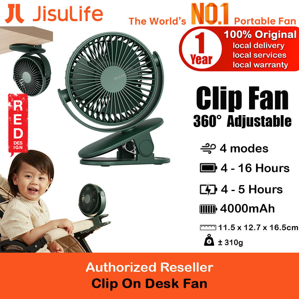 Picture of Jisulife Malaysia Child Safe Low Noise Removeable Washable 360 Rotatable 4 Speed Mode Desktop Hang Clip Fan Rechargeable 4000mAh For Home Office Outdoor Travel Portable Children Baby Stroller FA29A (Green) Red Design- Red Design Cases, Red Design Covers, iPad Cases and a wide selection of Red Design Accessories in Malaysia, Sabah, Sarawak and Singapore 