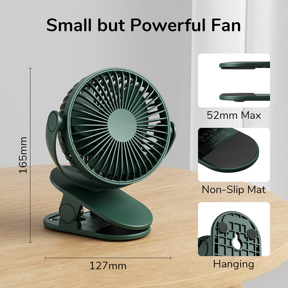 Picture of Jisulife Malaysia Child Safe Low Noise Removeable Washable 360 Rotatable 4 Speed Mode Desktop Hang Clip Fan Rechargeable 4000mAh For Home Office Outdoor Travel Portable Children Baby Stroller FA29A (Green)