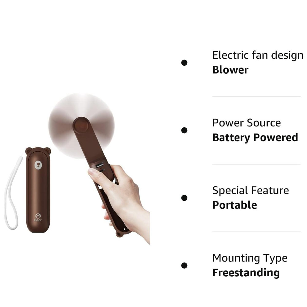 Picture of Jisulife Malaysia 3 in 1 Mini Handheld Fan USB Rechargeable Fan Power Bank with Flash Light for Office OutdoorTravel Hiking Camping  Concert Indoor Court F8X (Brown)