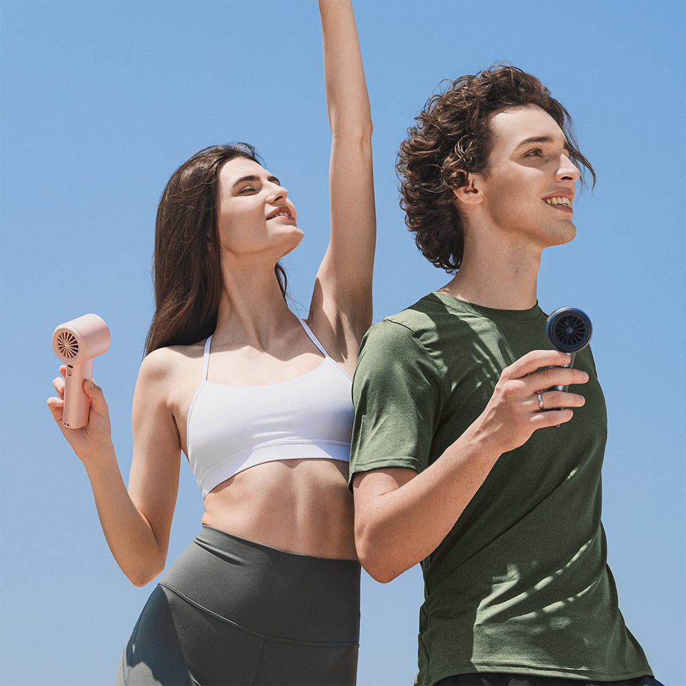 Picture of Jisulife Malaysia Super Power 100 Speed Turbo Strong Wind Portable Fast Charge Rechargeable  3600mAh Hidden Blade High Quality Handheld Mini Fan for Outdoor Indoor Badminton Court Concert Picnic Camping FA53ABS (Blue)