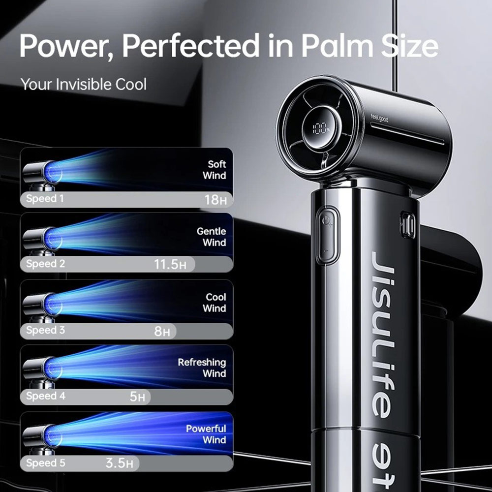 Picture of Jisulife Life9S LED Limited Edition Silver Chrome Palm Size Mini Compact Handheld Portable Fan Strong Wind