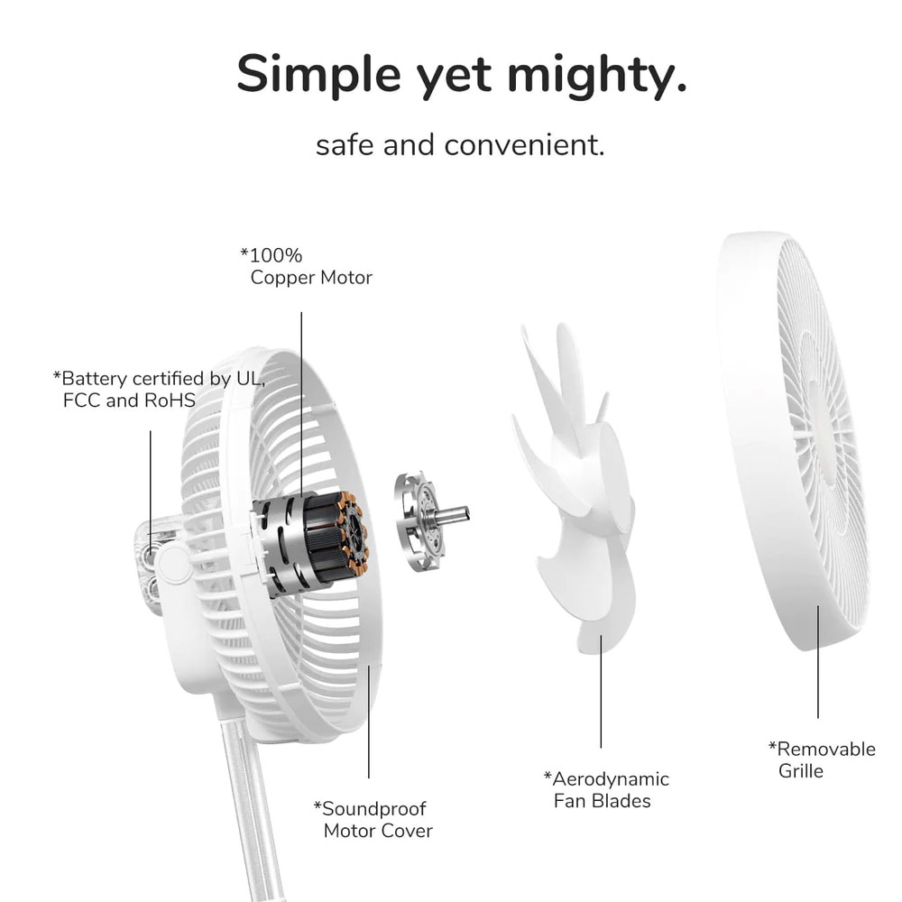 Picture of JISULIFE Malaysia Camp Fan Pro 1Multifunction Convertible Camping Portable Adjsutable Rechargeable Light Lamp Rotatable Stand Desk Fan for Office Room Travel Outdoor Indoor Picnic Camping (White)