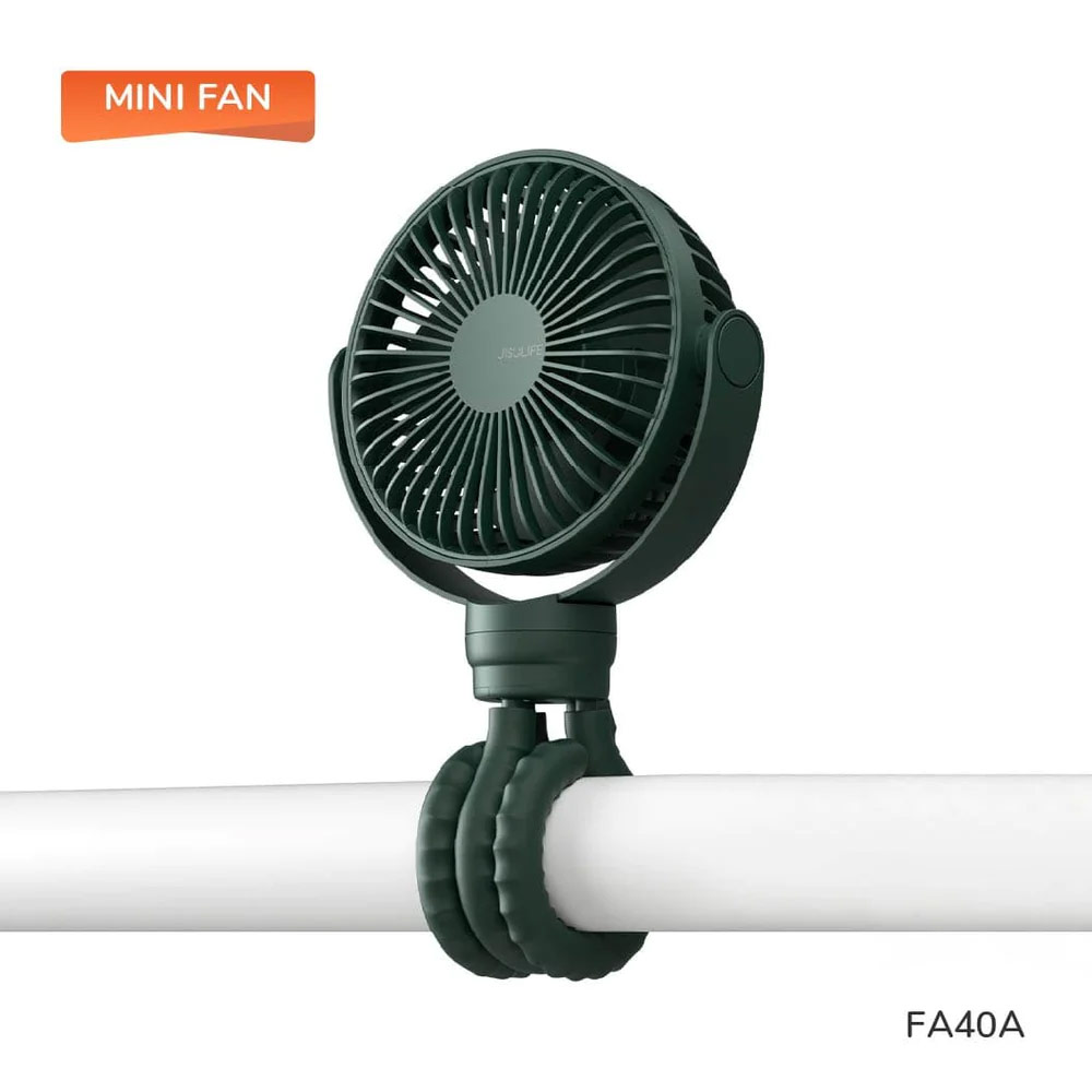 Picture of Jisulife Malaysia Child Safe Low Noise Stroller Car Seat Rotatable Flexible Tripod Mini Rechargeable Fan FA40A (Green)